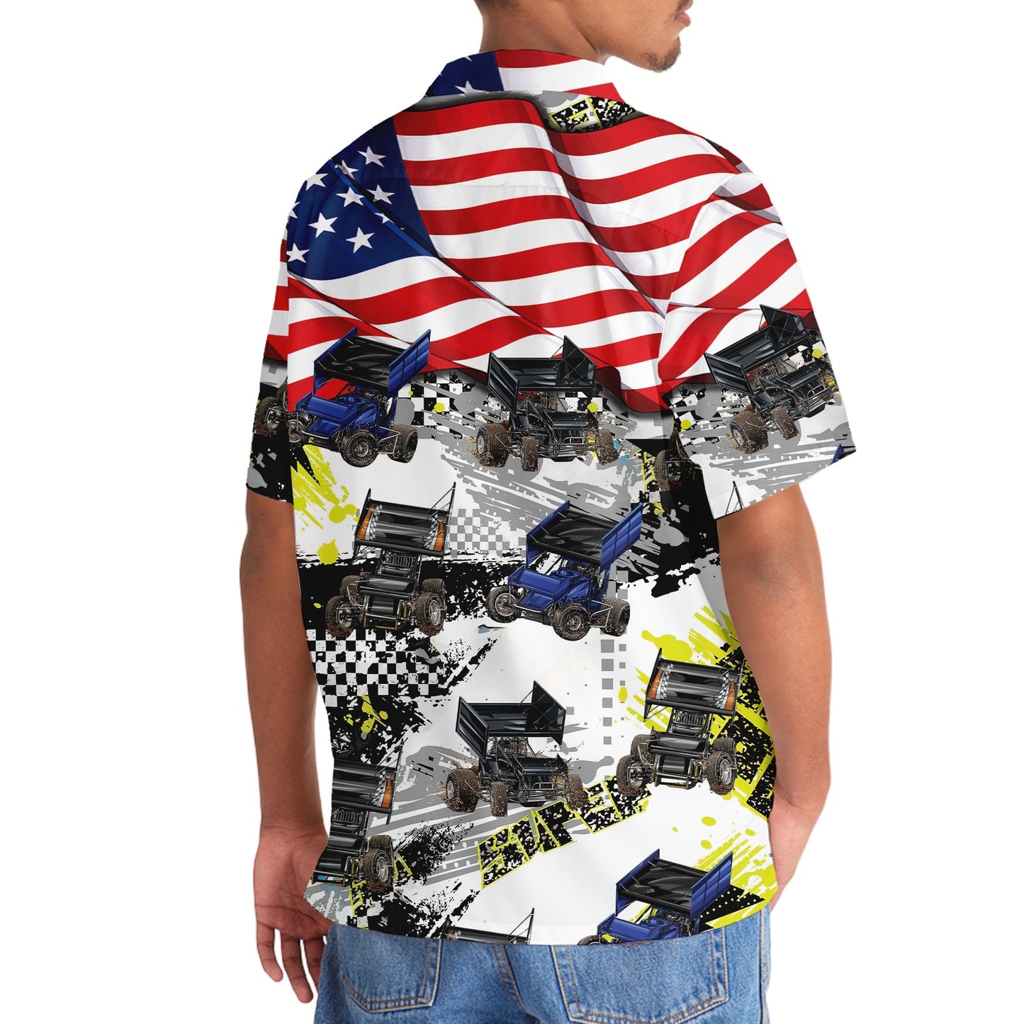 Car Dirt Track Racing Sprint USA Hawaiian Shirt For Summer Events And Casual Outdoor Wear