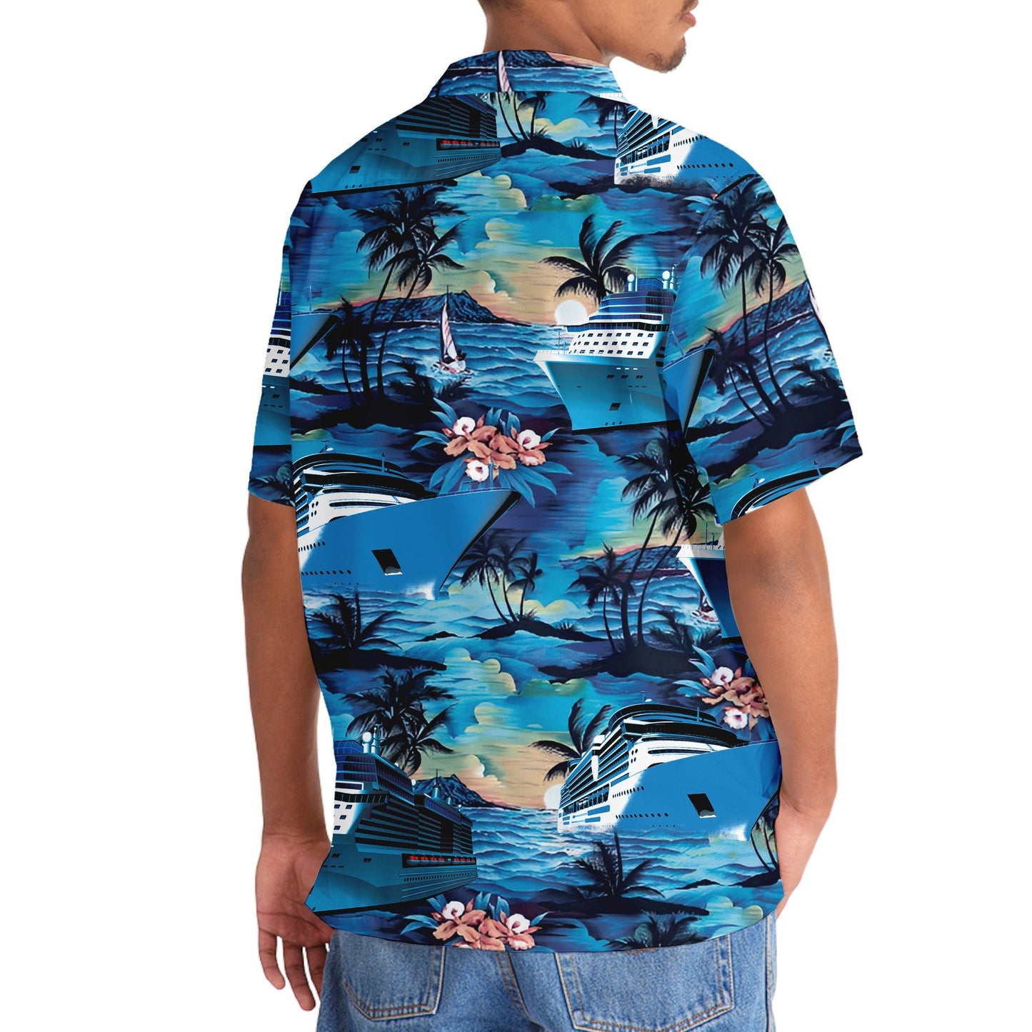 Blue Tropical Cruise Hawaiian Shirt Design Detail For Sunny Adventures And Casual Wear