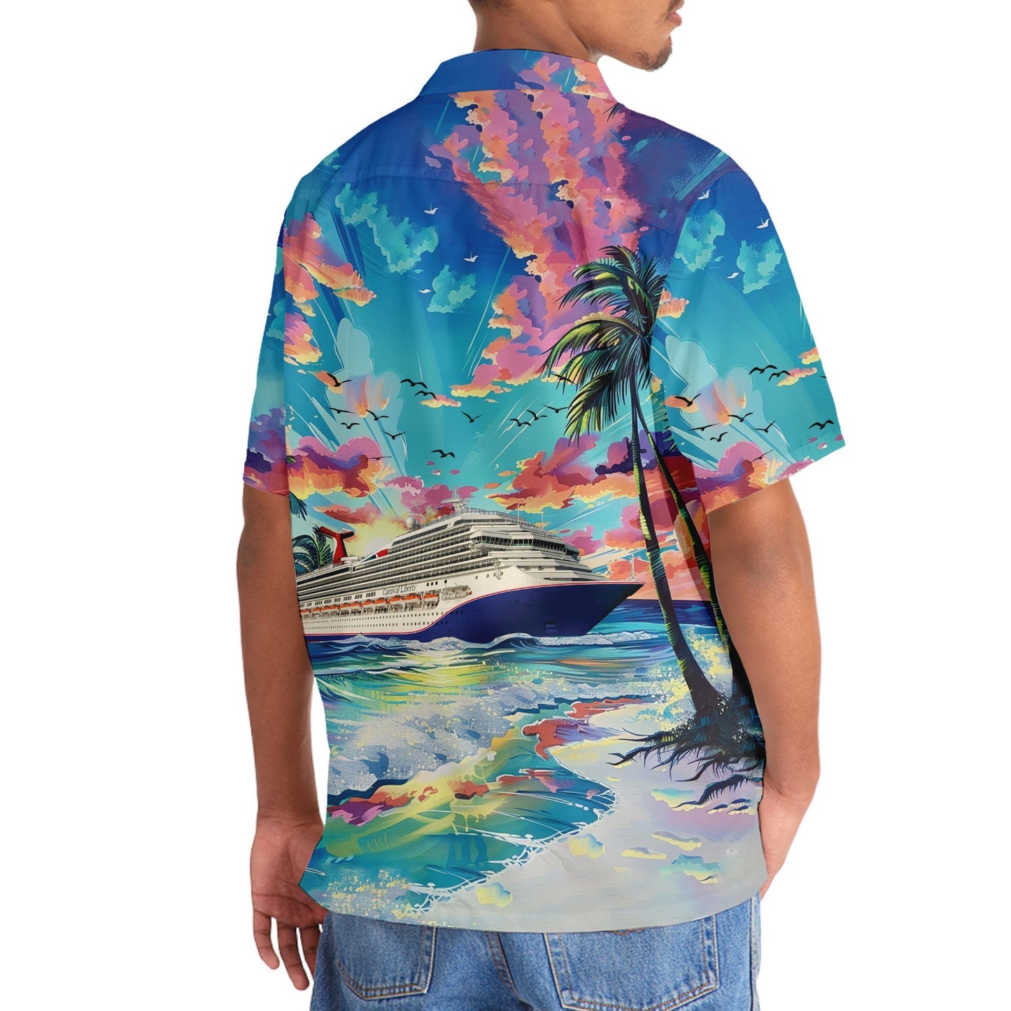 Tropical Cruise Cloudy Sky Hawaiian Shirt Pattern View For Lightweight Everyday Style