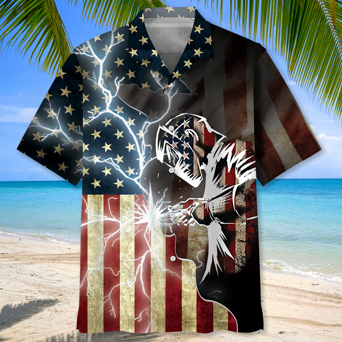 Rustic American Welder Proud Hawaiian Shirt Design View For Resort Travel And Thoughtful Gifting