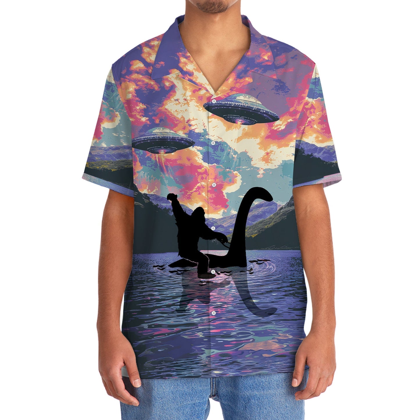 Forest Creature Riding Nessie Loch Ness Adventure Hawaiian Shirt Design Detail For Beach Days And Holiday Travel