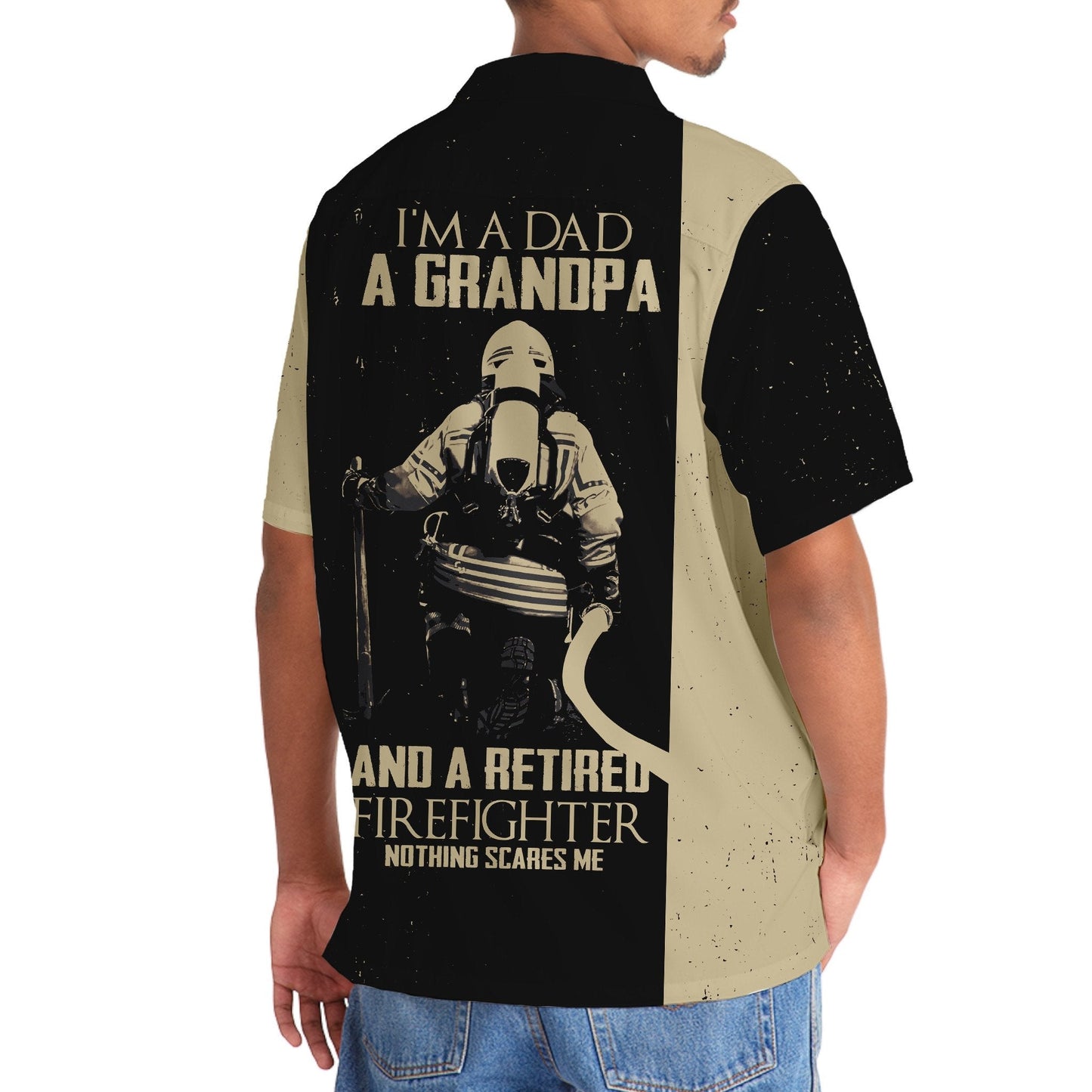 Firefighter Retired Dad Grandpa Tribute Hawaiian Shirt Pattern Detail For Vacation Travel And Daily Wear