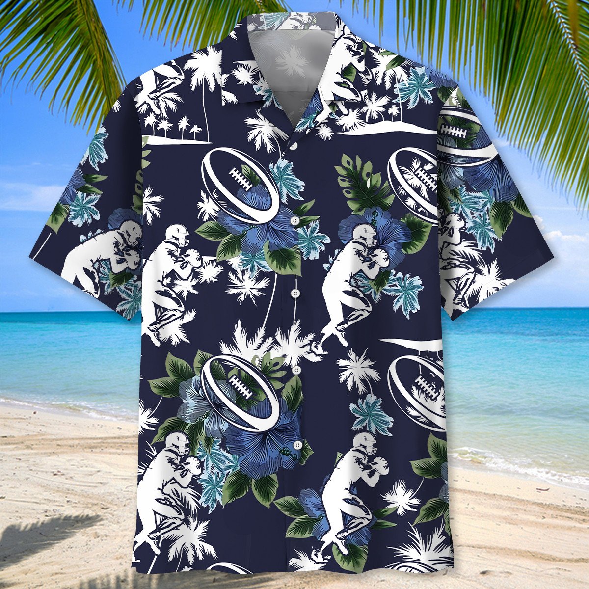Blue Rugby Nature Adventure Hawaiian Shirt Artwork View For Weekend Travel And Beach Style
