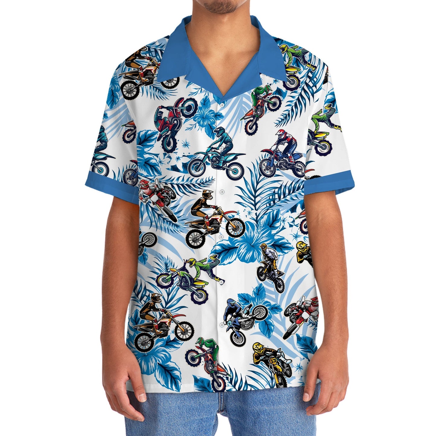 Blue Dirtbike Racing Adventure Hawaiian Shirt Design View For Resort Travel And Thoughtful Gifting