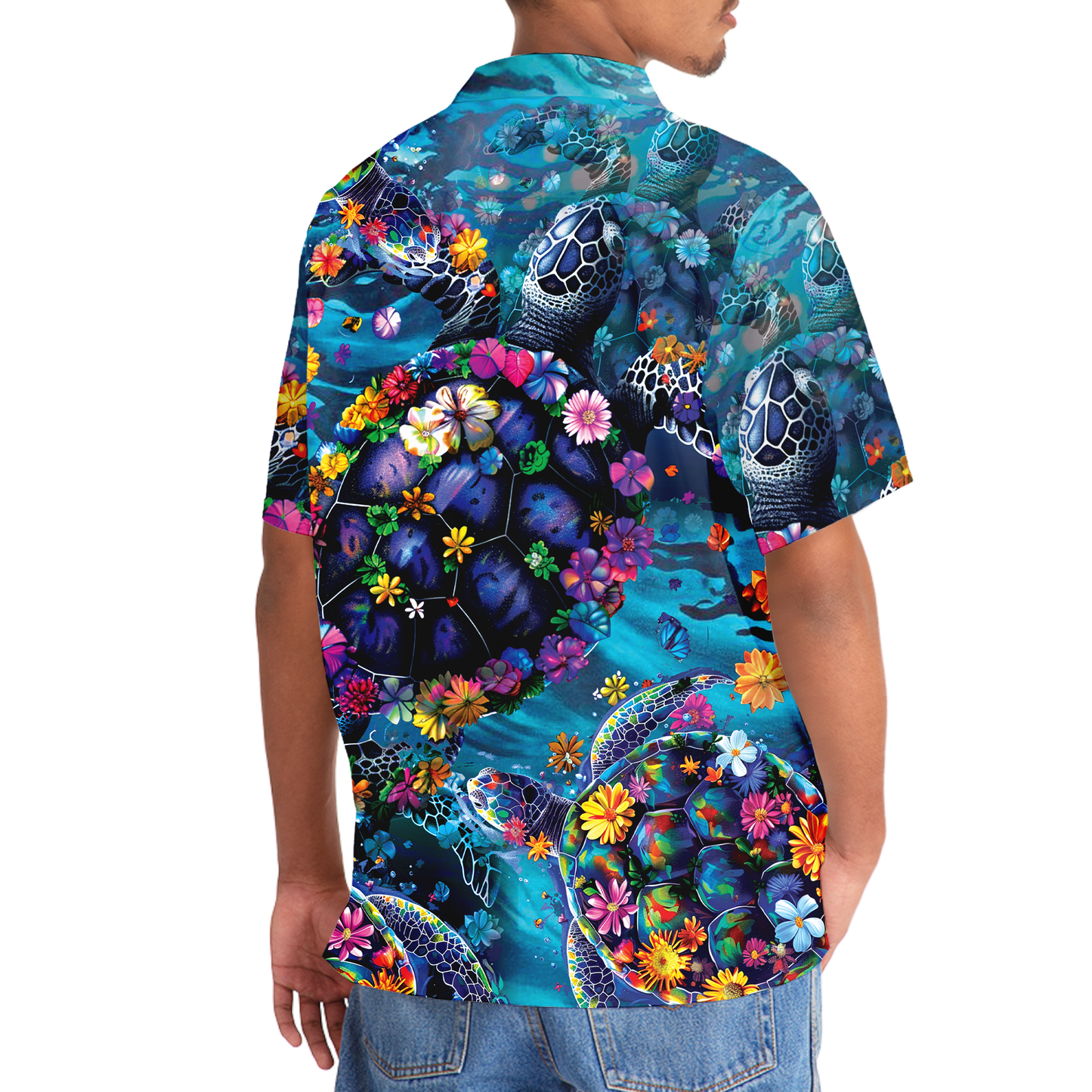 Floral Tropical Turtle Hawaiian Shirt Design Detail For Beach Days And Holiday Travel