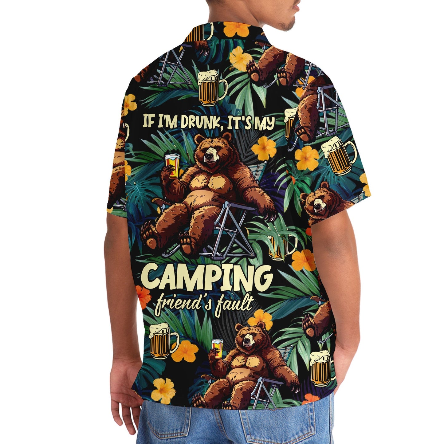 Bear Camping Drunk Hawaiian Shirt For Summer Vacation And Beach Travel