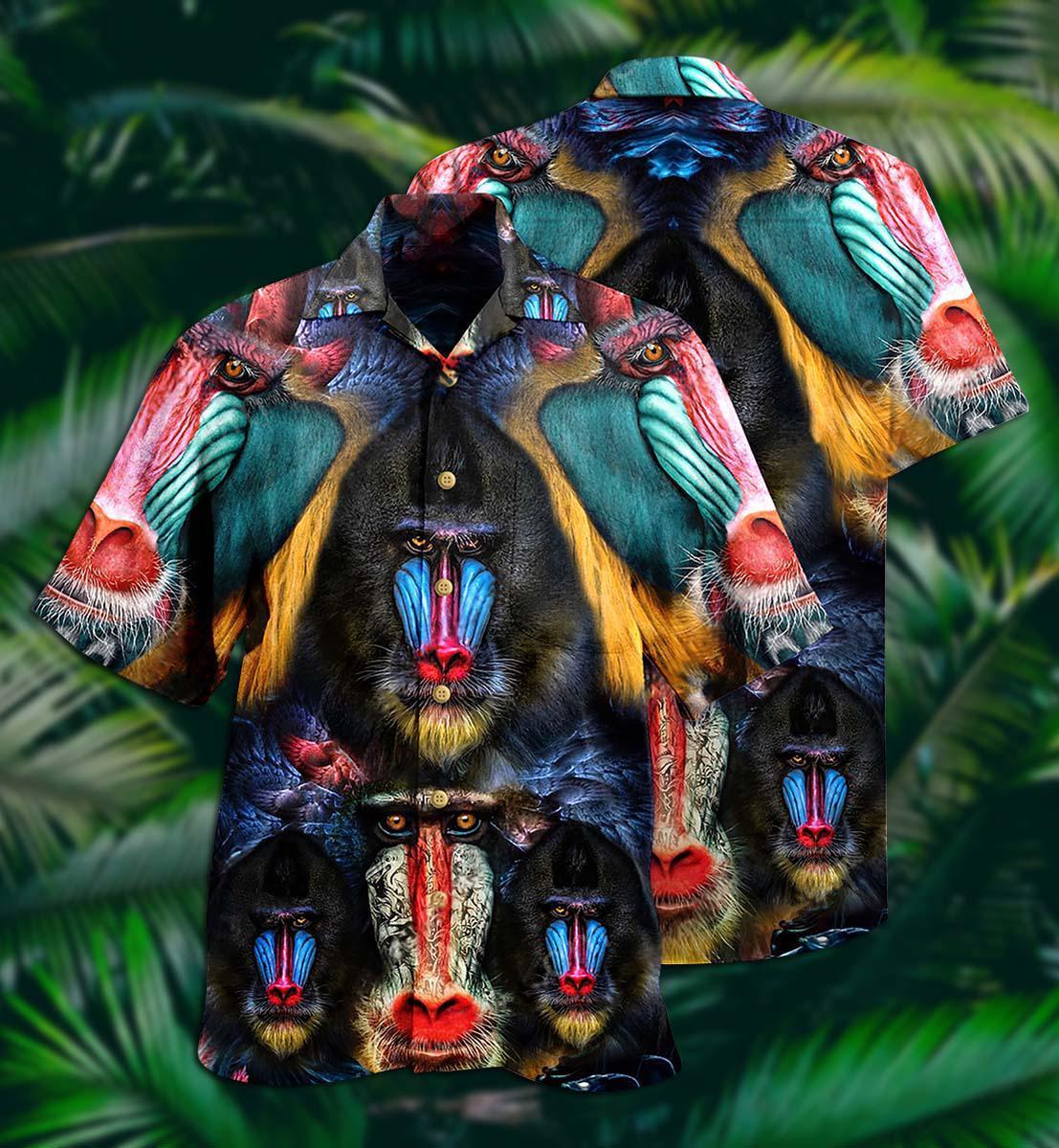 Monkey Mandrill Animals Forest Hawaiian Shirt For Vacation Days And Relaxed Coastal Outings