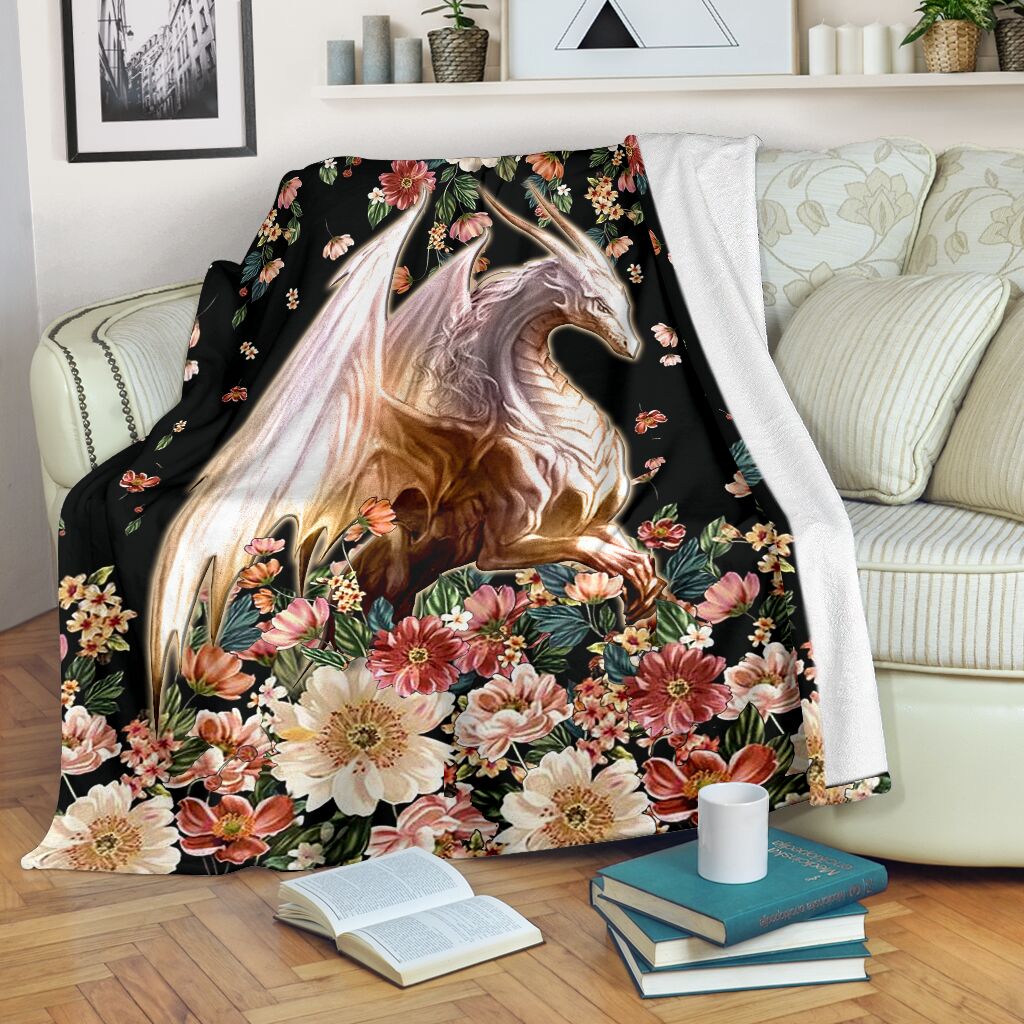 Dragon White Dragon Floral Flannel Blanket For Cozy Bedroom Sofa Decor
