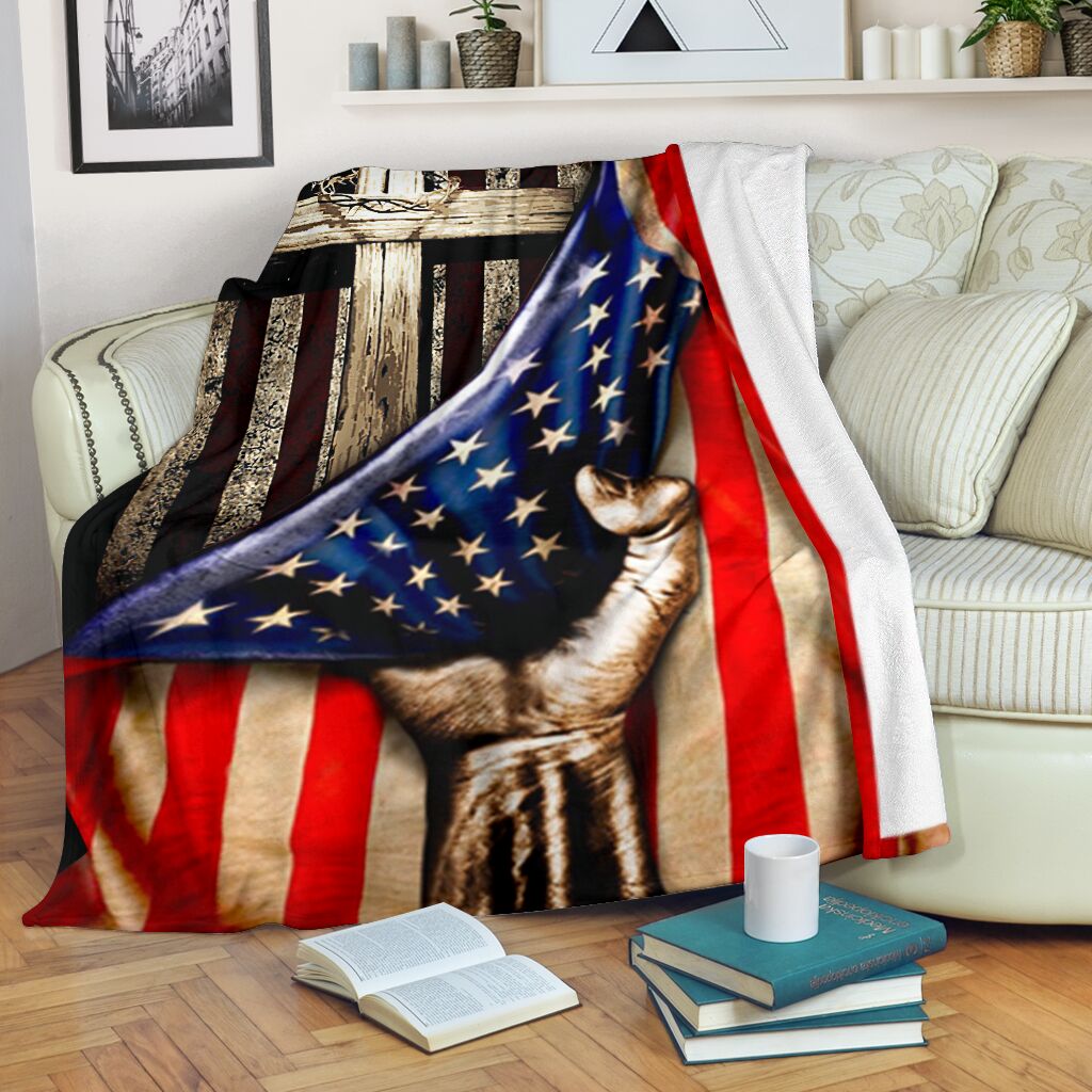 Jesus American Flag Christian Flannel Blanket For Cozy Bedroom Sofa Decor
