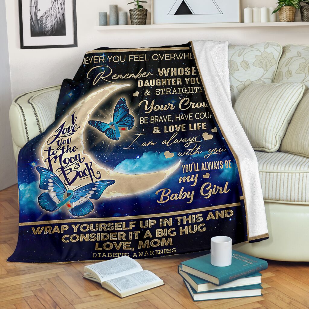 Diabetes Awareness Daughter Butterfly Flannel Blanket For Cozy Bedroom Sofa Decor