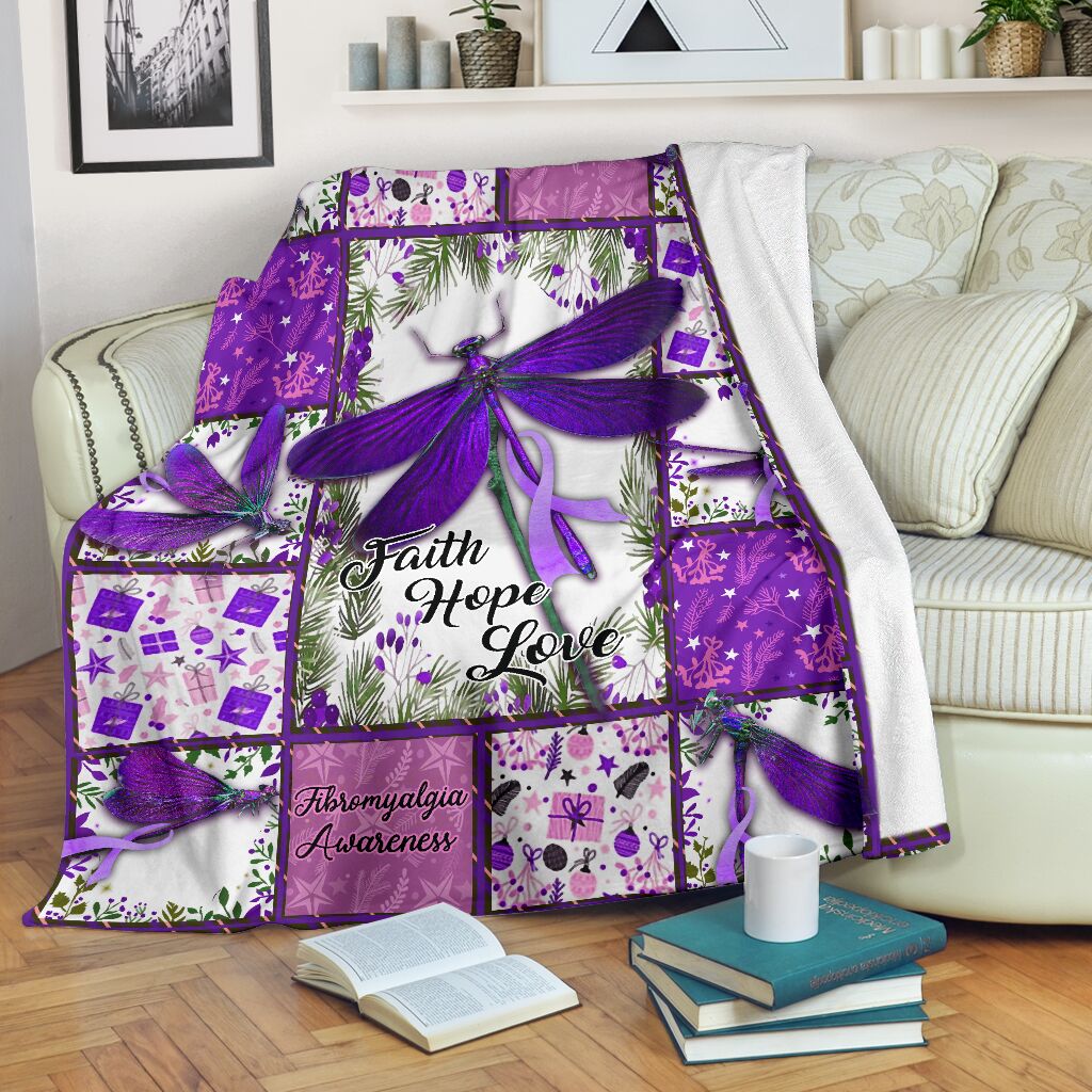 Fibromyalgia Awareness Dragonfly Flannel Blanket For Cozy Bedroom Sofa Decor