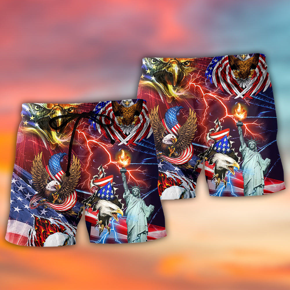USA Independence Day Eagle Lightning Beach Shorts Design View For Summer Events And Coastal Getaways