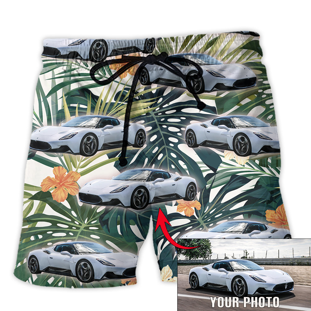 Car Tropical Various Style Personalized Photo Beach Shorts Pattern View For Vacation Travel And Outdoor Fun