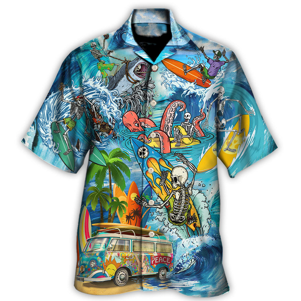 Bohemian Surf Skull Hawaiian Shirt For Coastal Adventures And Warm Weather Wear