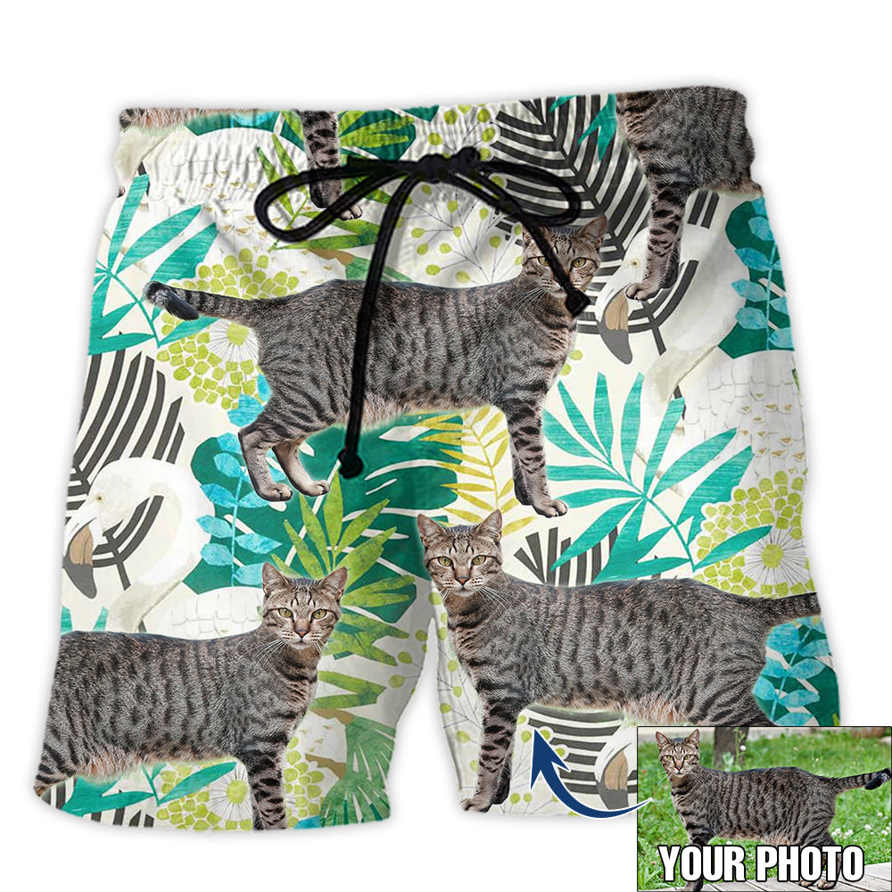 Cat Lover Various Style Personalized Photo Beach Shorts Pattern Detail For Sunny Outdoor Activities