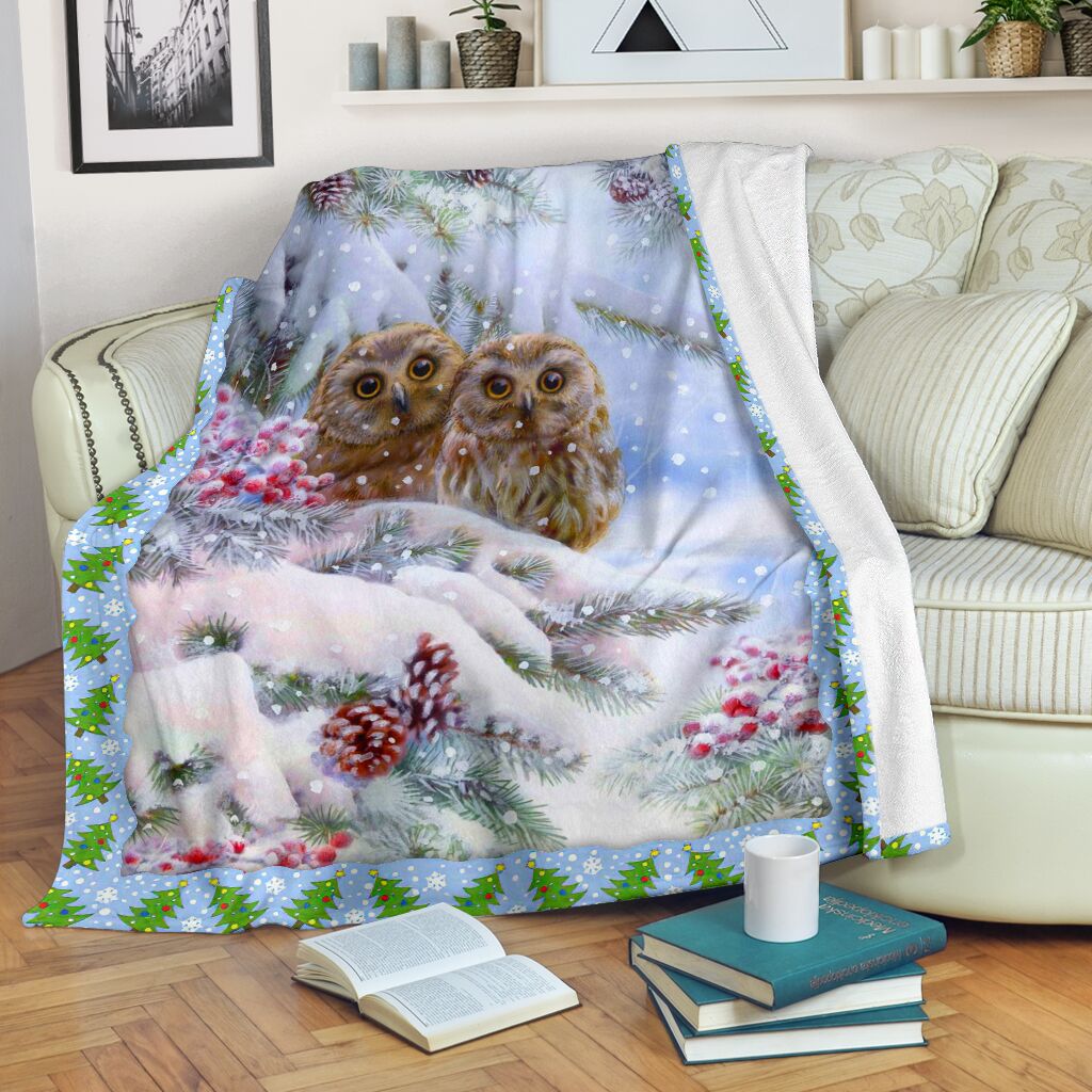 Owl Christmas Snow Flannel Blanket For Cozy Bedroom Sofa Decor