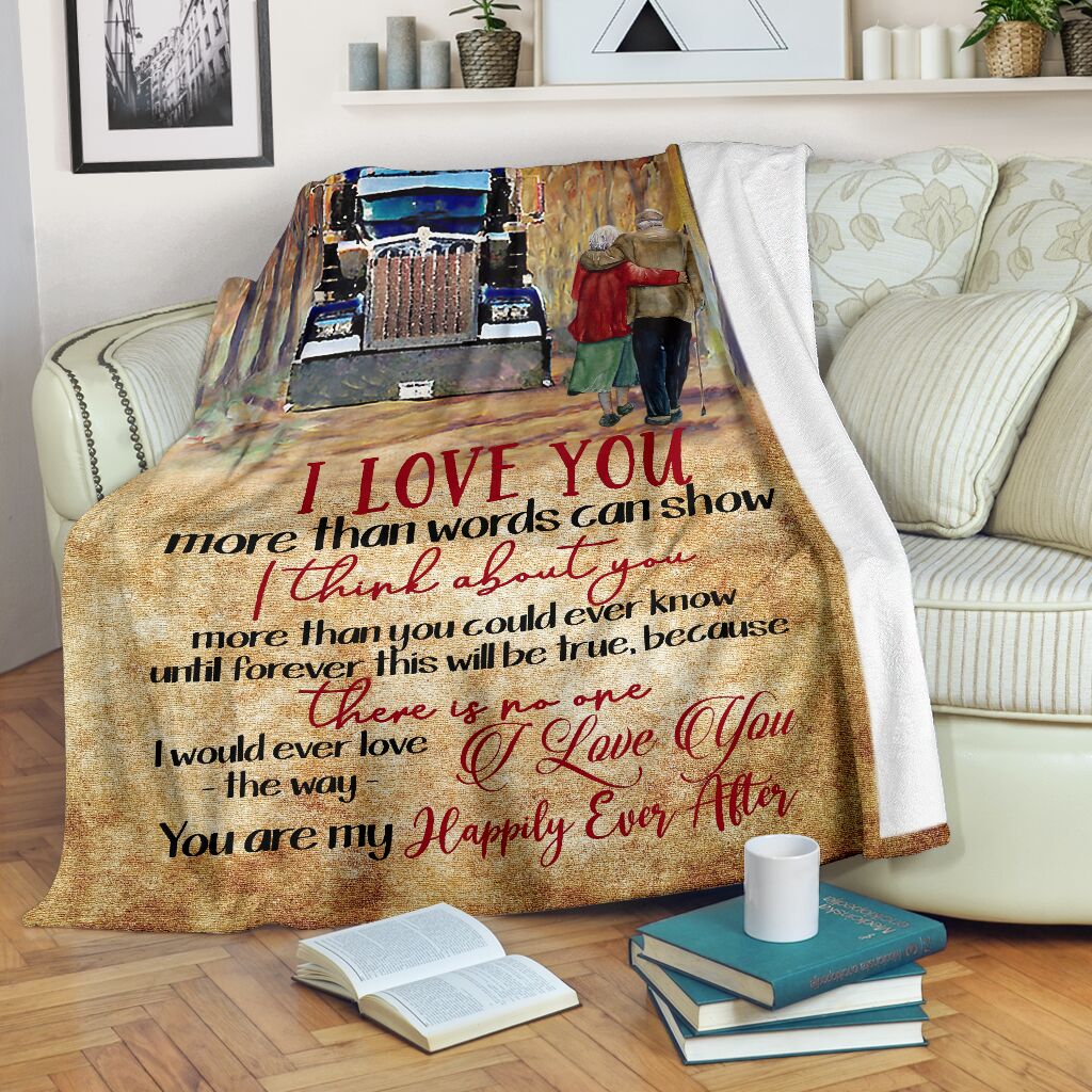 Truck I Love You Truck Couple Trucker Flannel Blanket For Cozy Bedroom Sofa Decor