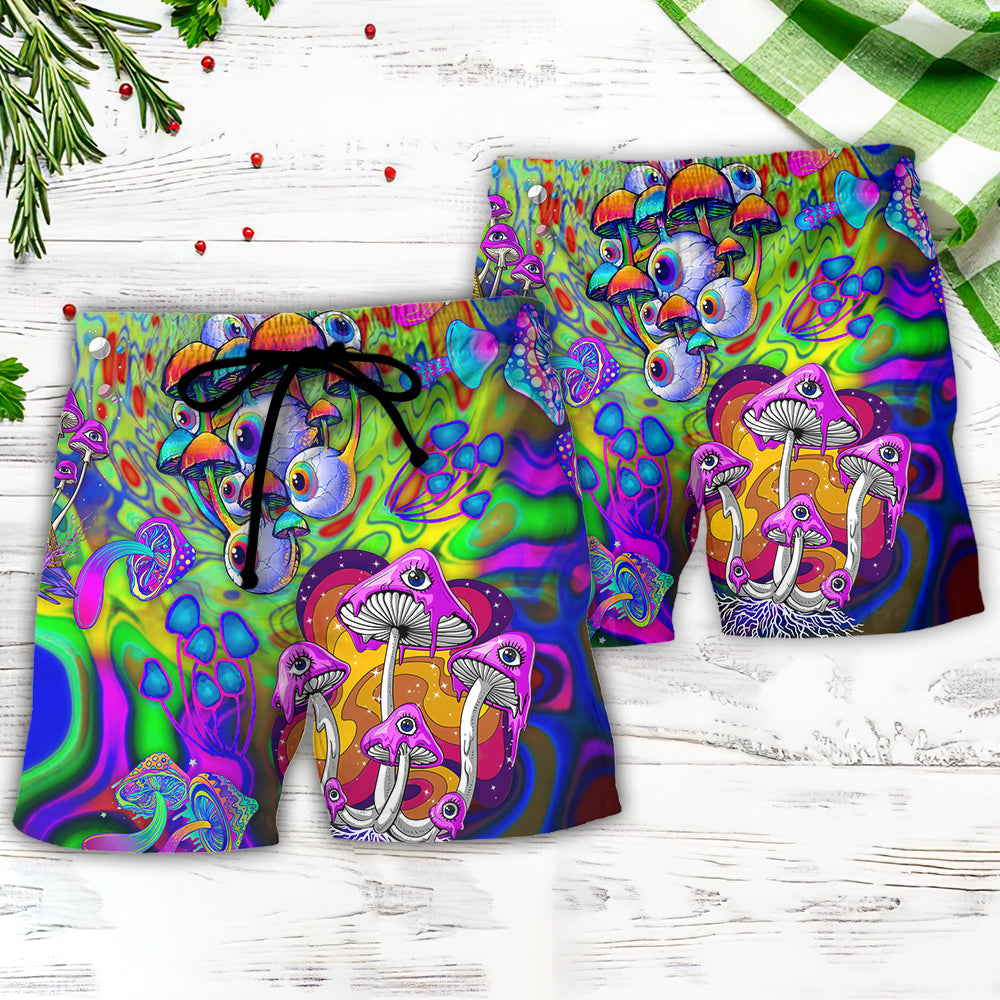 Hippie Mushroom Colorful Beach Shorts Pattern Detail For Sunny Day Adventures And Leisure And Relaxation