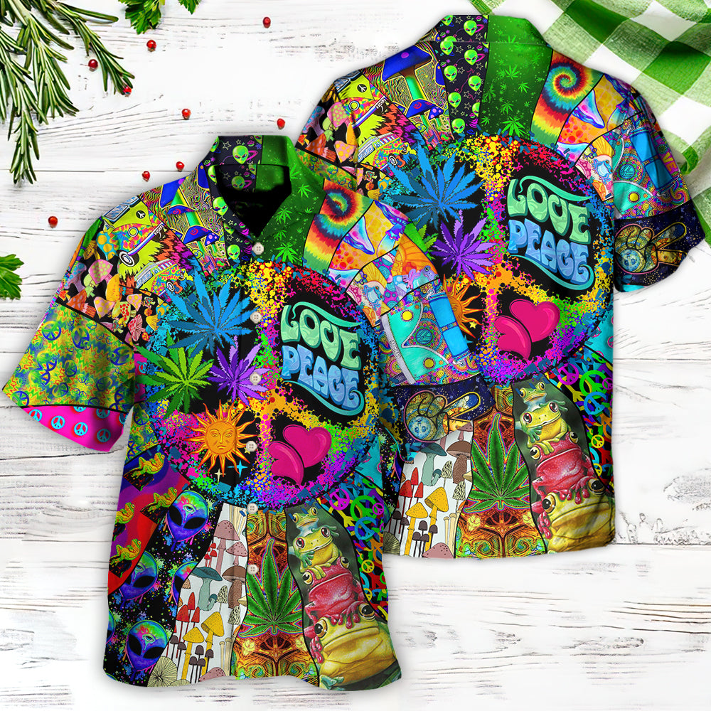 Hippie Peace And Space Explorer Hawaiian Shirt With Detailed Graphic For Tropical Getaways Outdoor Fun And Everyday Wear