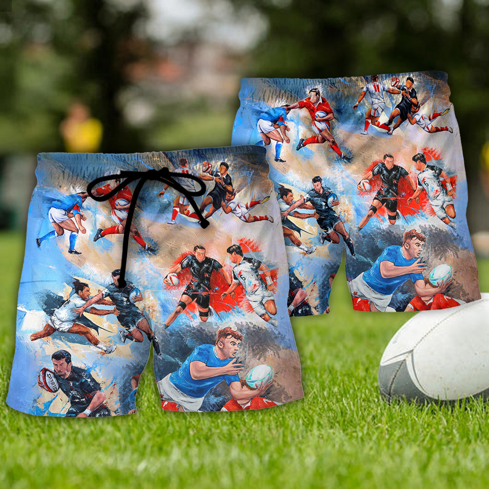 Colorful Rugby Beach Shorts Pattern Detail For Sunny Day Adventures And Easy Warm Weather Wear