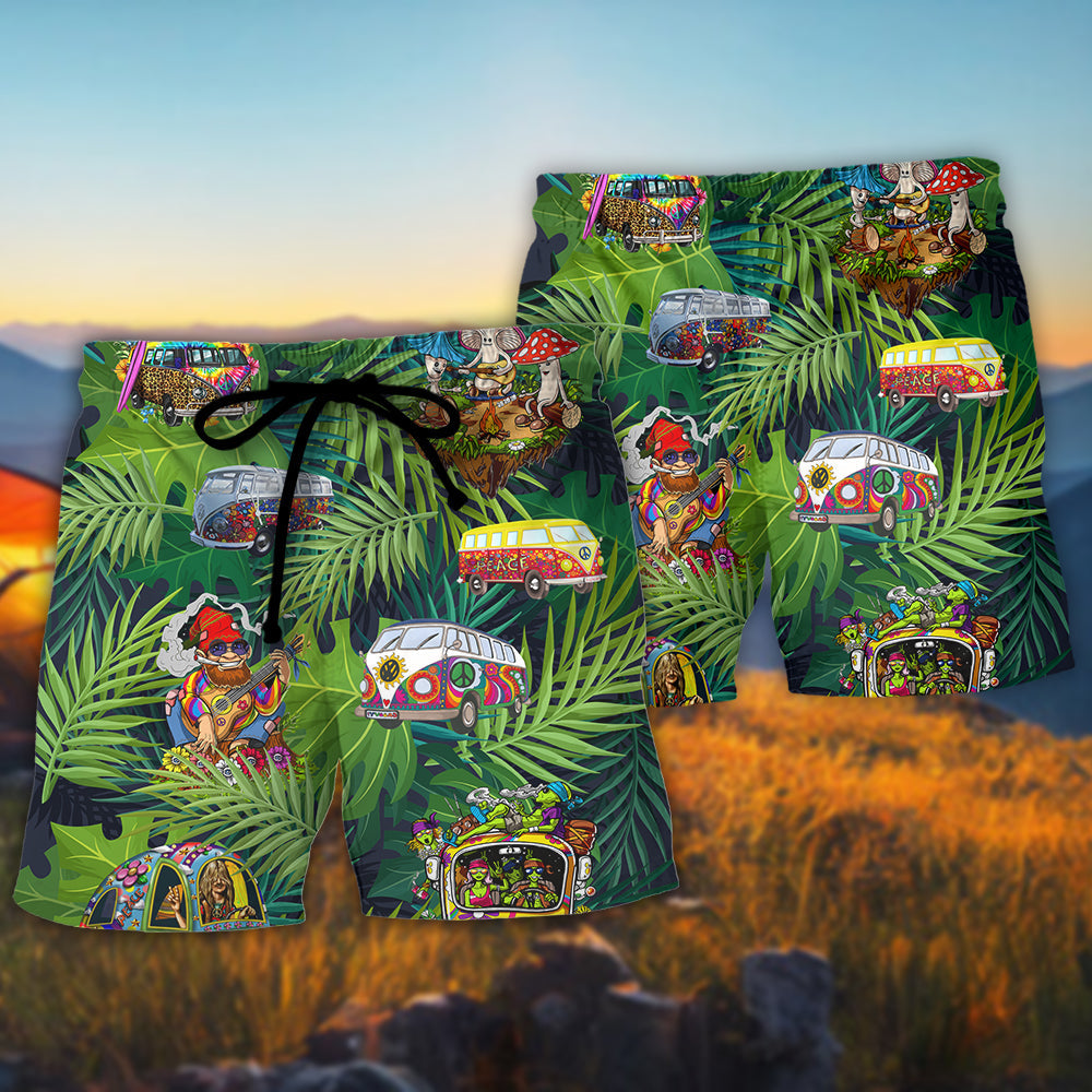 Hippie Tropical Camping Beach Shorts Pattern Detail For Tropical Escapes And Leisure And Relaxation