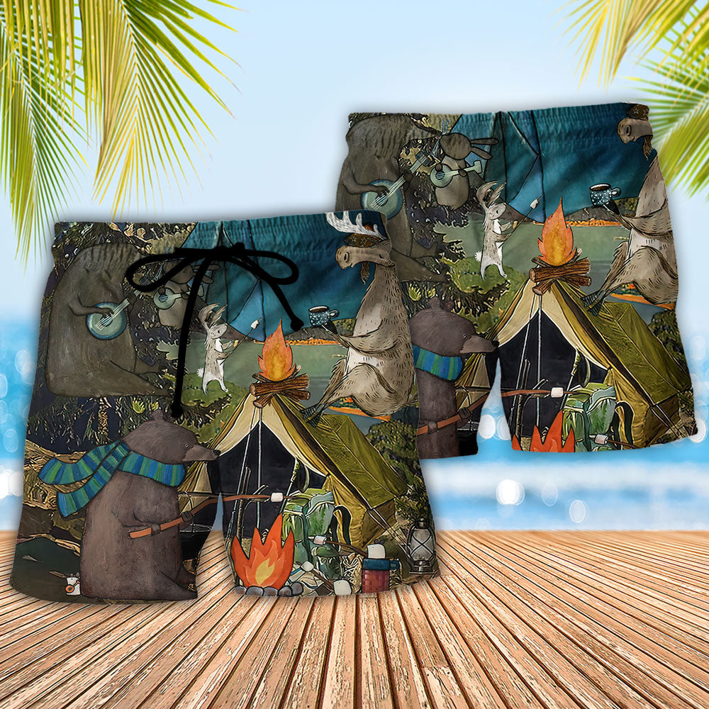 Fire Camping Beach Shorts Pattern Detail For Resort Wear And Comfortable Daily Use