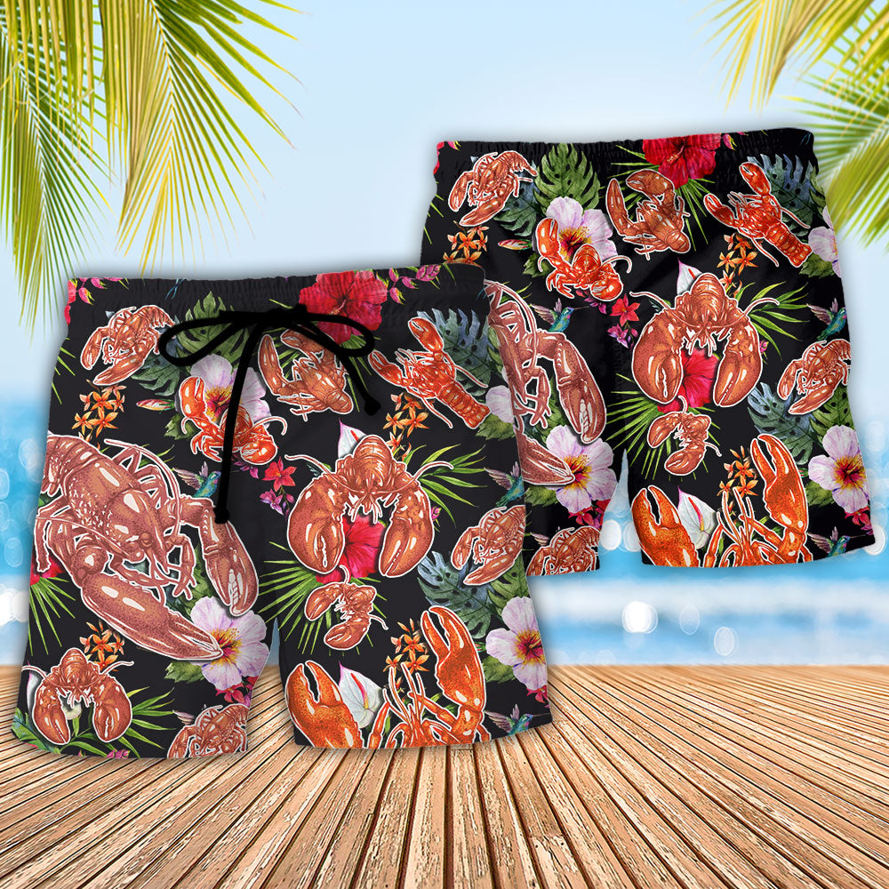 Ocean Tropical Lobster Queen Beach Shorts Pattern Detail For Outdoor Activities And Comfortable Daily Use