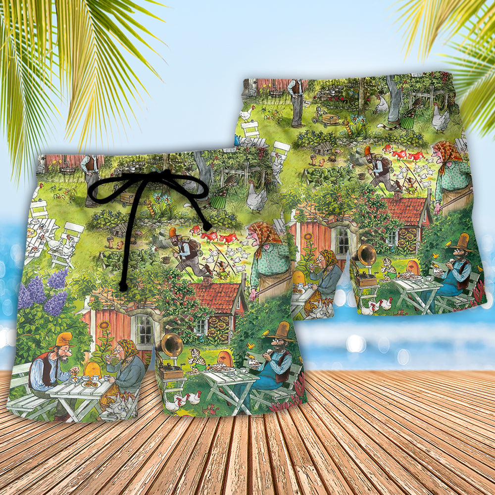 Gardening Inspired Beach Shorts Pattern Detail For Summer Travel And Everyday Comfort