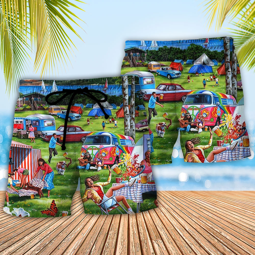 Light Camping Beer Beach Shorts Pattern Detail For Vacation Style And Easy Warm Weather Wear