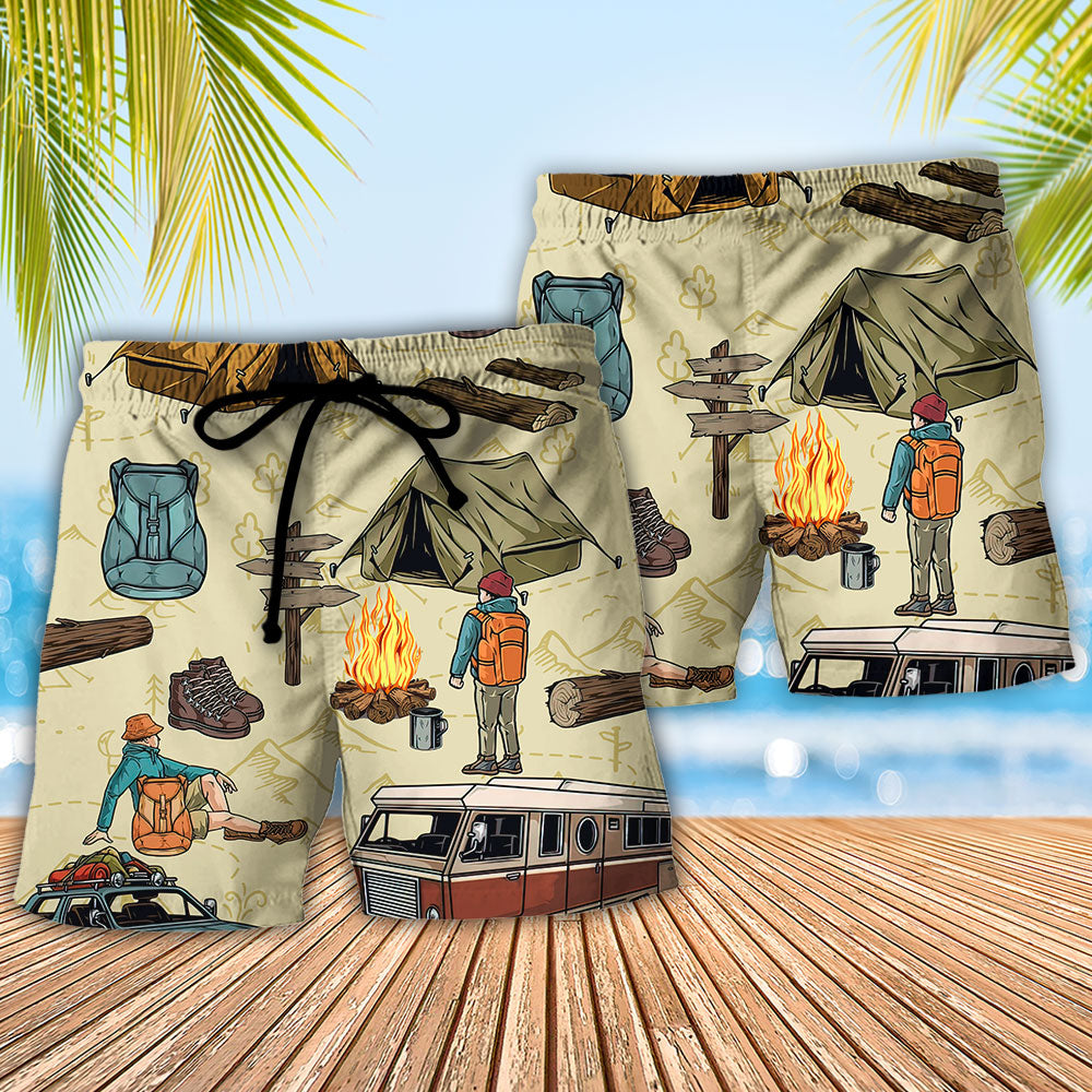 Camping Beach Shorts Pattern Detail For Relaxed Weekends And Relaxed Casual Wear