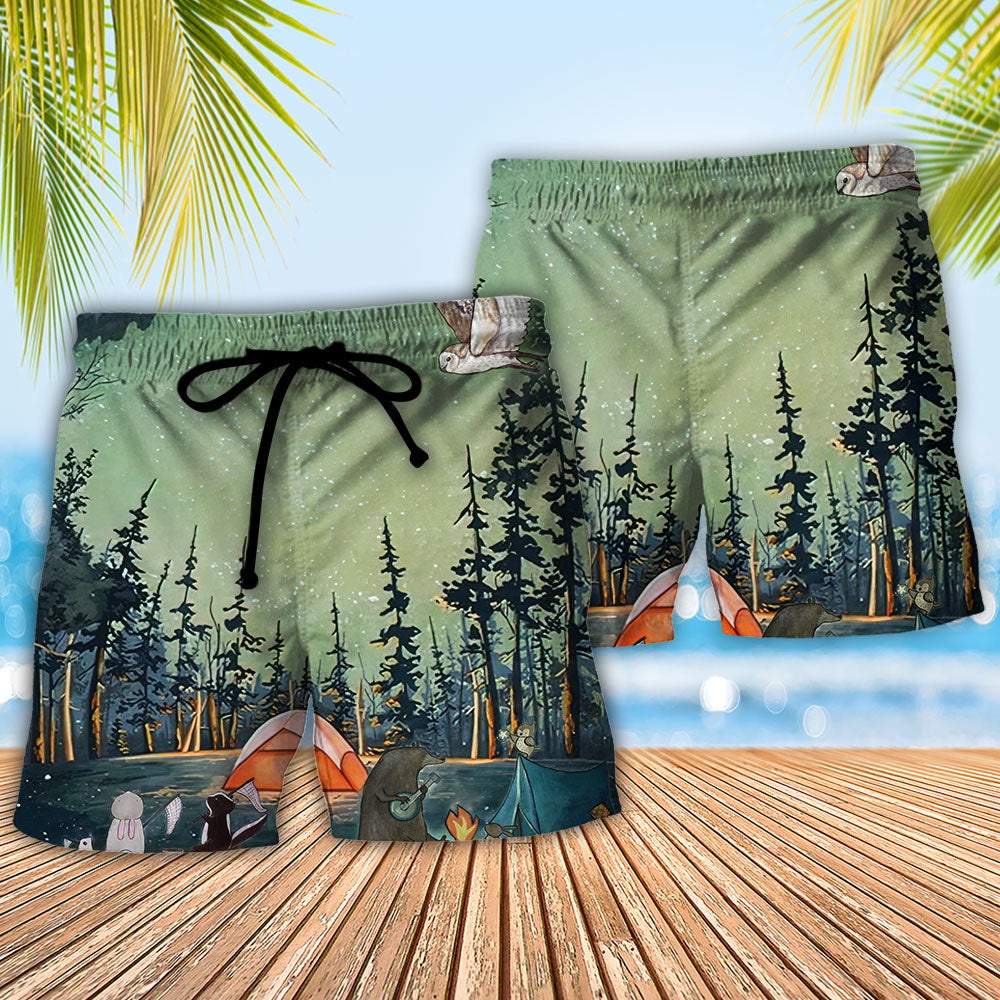 Camping Train Beach Shorts Pattern Detail For Coastal Travel And Travel Ready Comfort
