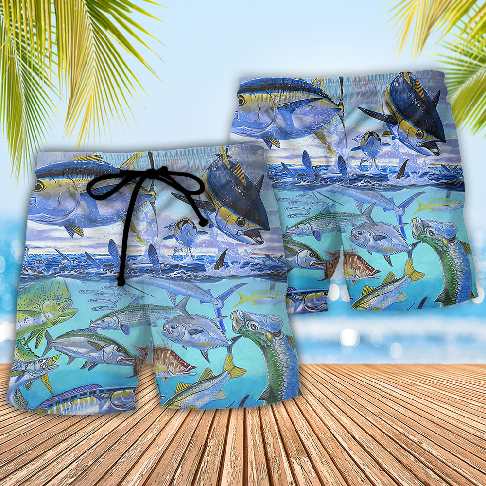 Fishing Fish Beach Shorts Pattern Detail For Seaside Leisure And Lightweight Summer Style