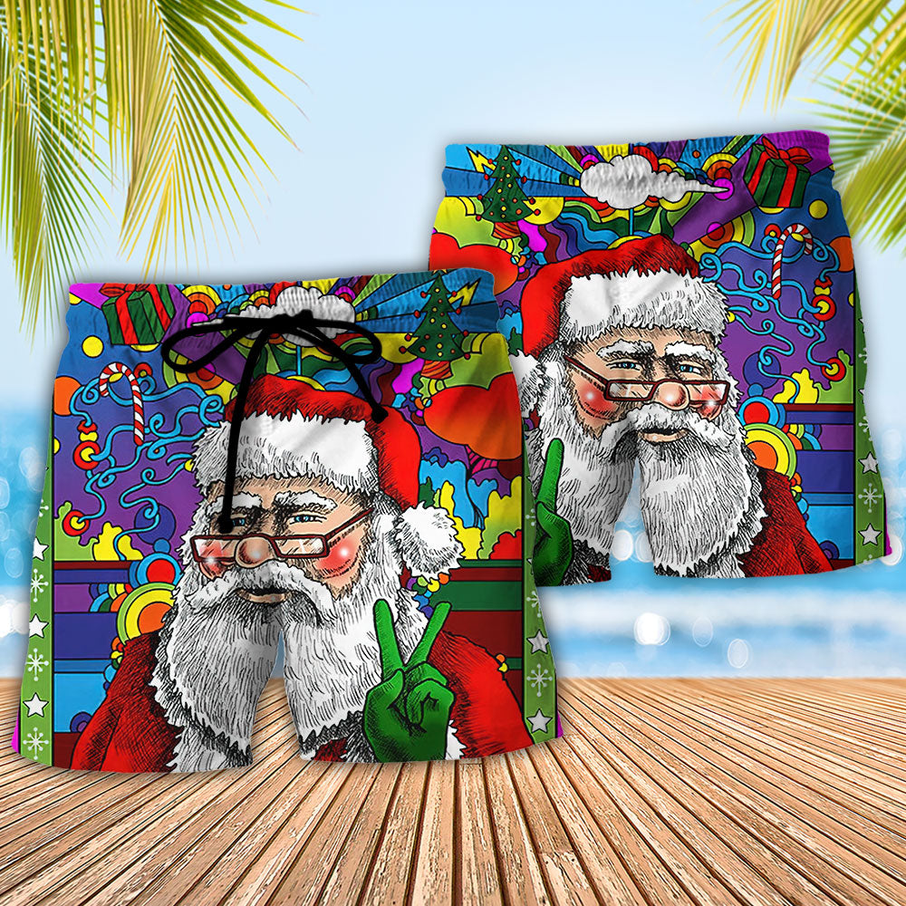 Hippie Christmas Santa Beach Shorts Pattern Detail For Seaside Leisure And Relaxed Casual Wear