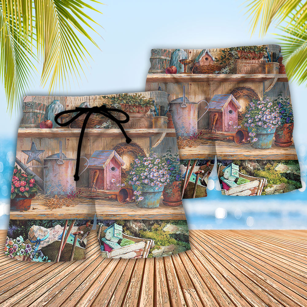 Vintage Gardening Garden Beach Shorts Pattern Detail For Poolside Fun And Travel Ready Comfort