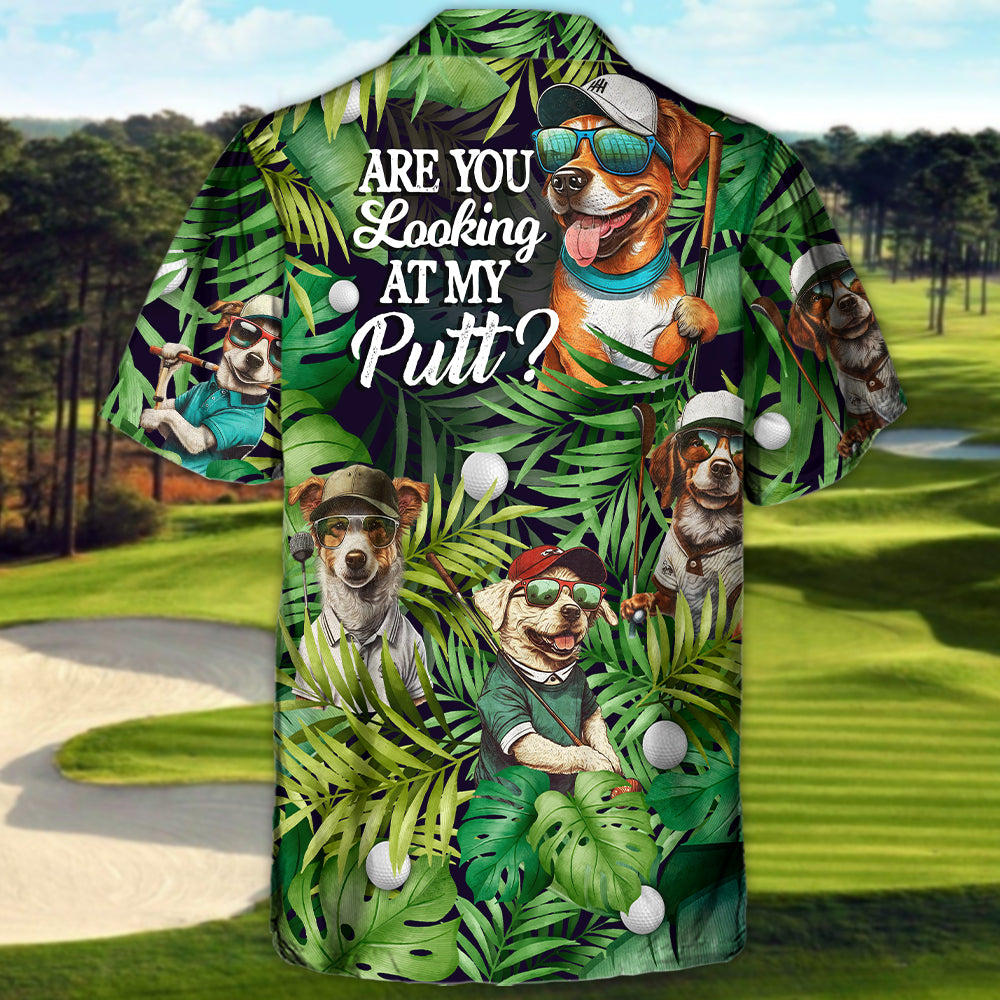 Tropical Funny Golf Dog Hawaiian Shirt Detailed Pattern View For Coastal Travel