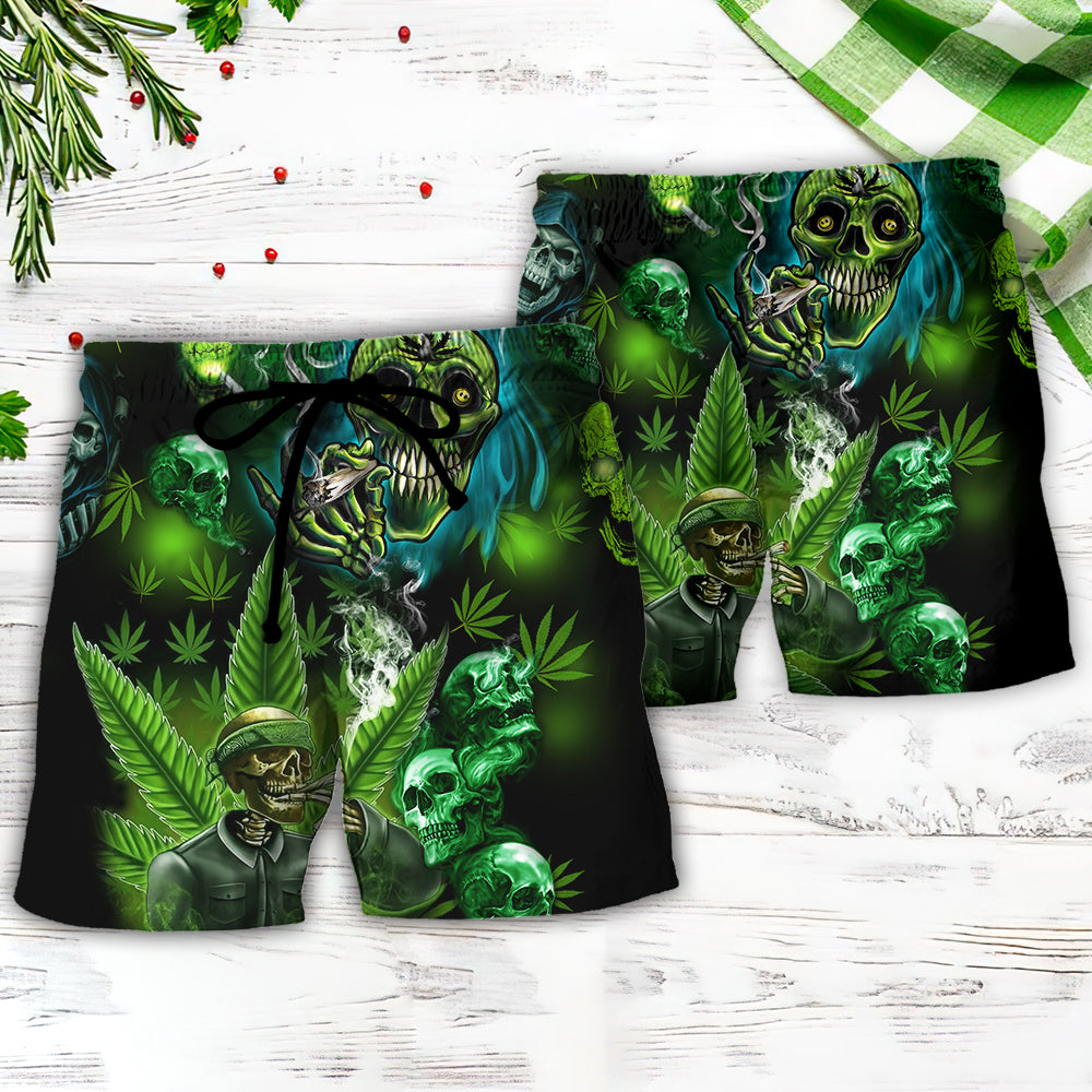 Skull High Cannabis Leaf Art Beach Shorts For Island Getaways And Comfort