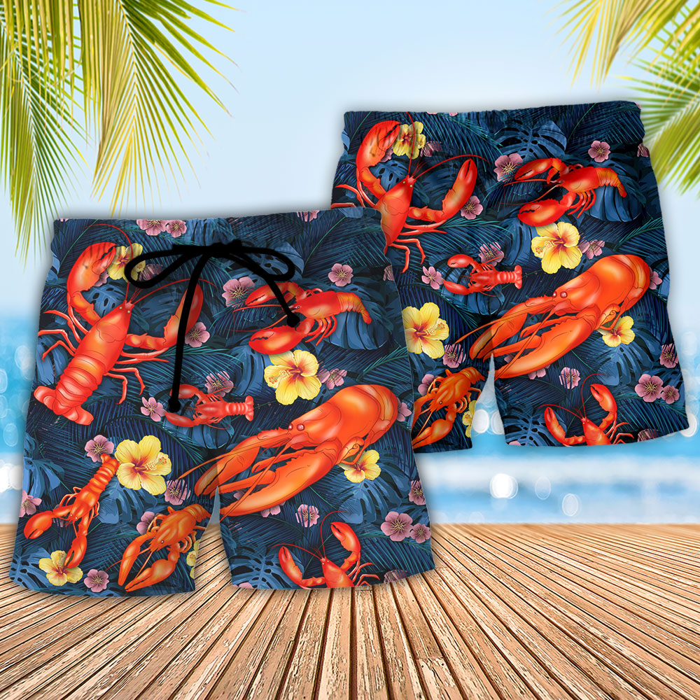 Tropical Lobster Beach Shorts For Oceanfront Escapes, Outdoor Activities, And Weekend Casual Style