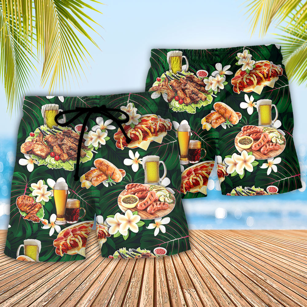 BBQ Food Beach Shorts Pattern Detail For Tropical Escapes And Travel Ready Comfort