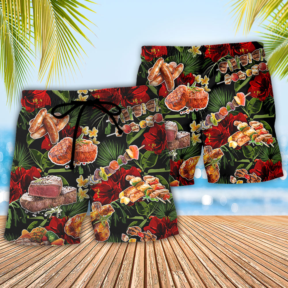 BBQ Beer Beach Shorts Pattern Detail For Casual Outings And Travel Ready Comfort