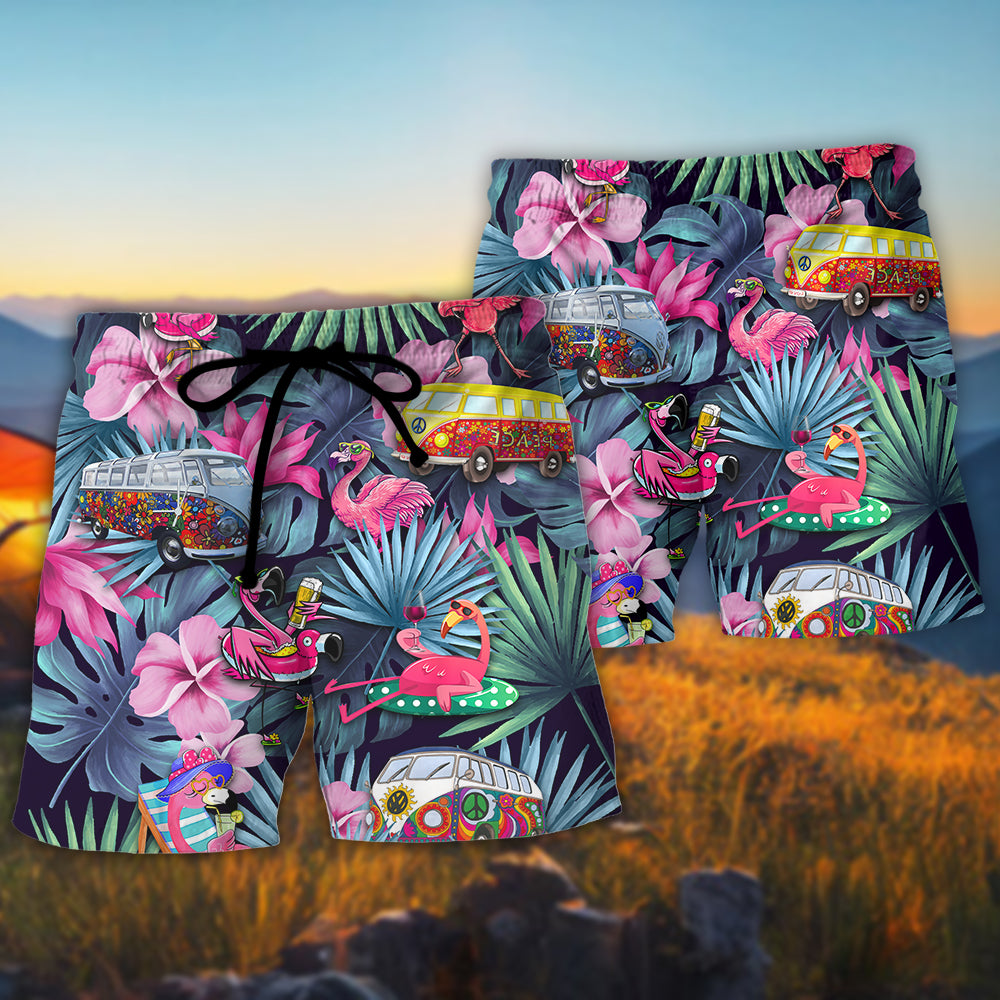 Camping Flamingo Beach Shorts Pattern Detail For Outdoor Activities And Travel Ready Comfort