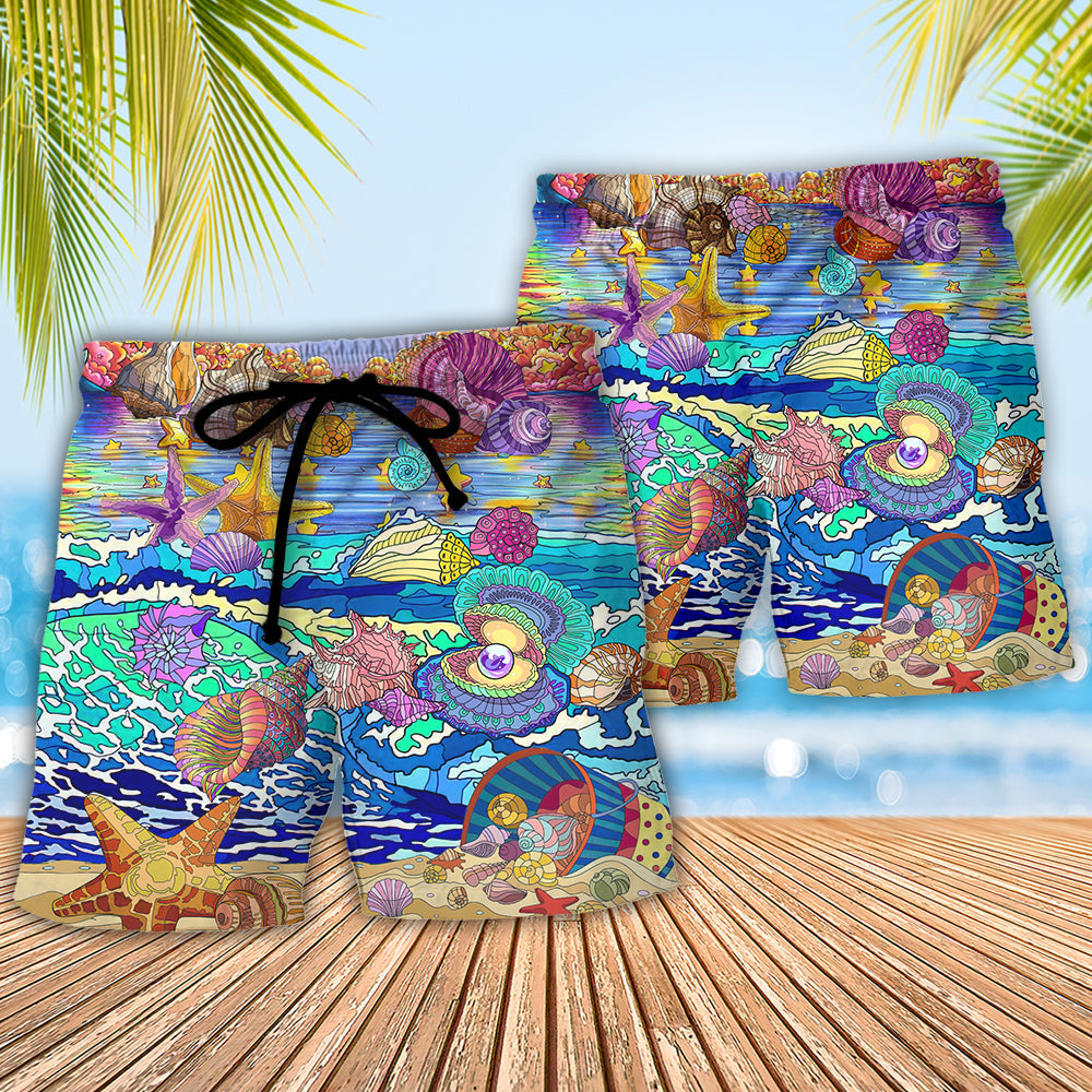 Coastal Seashell Beach Shorts Pattern Detail For Poolside Fun And Relaxed Casual Wear