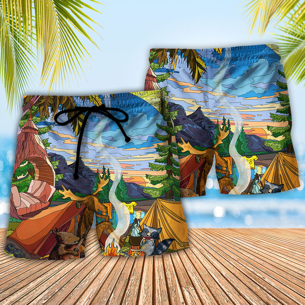 Camping Nutty Camping Friends Funny Quote Beach Shorts For Tropical Holidays And Weekend Adventures
