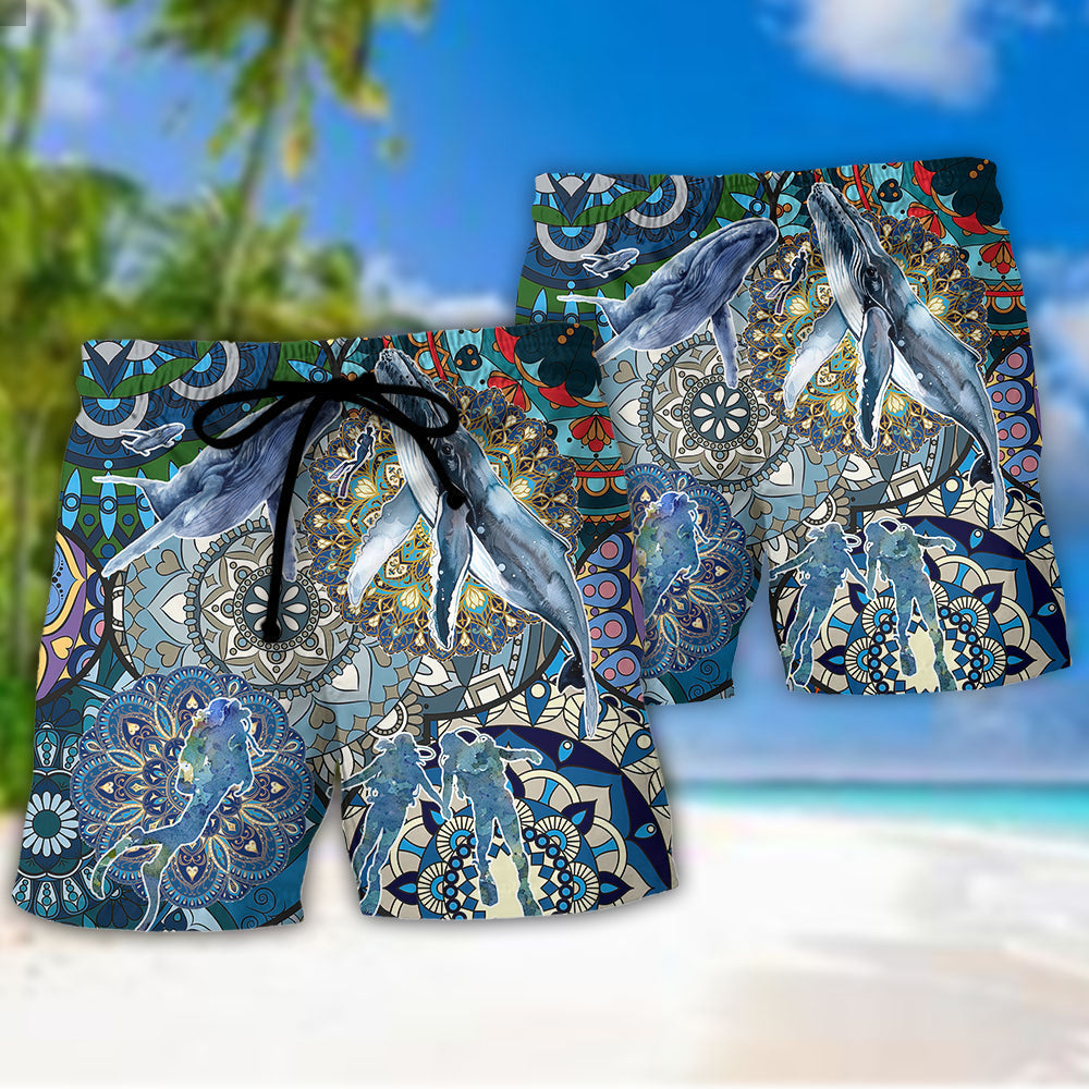 Scuba Diving Beach Shorts Pattern Detail For Resort Wear And Weekend Casual Style
