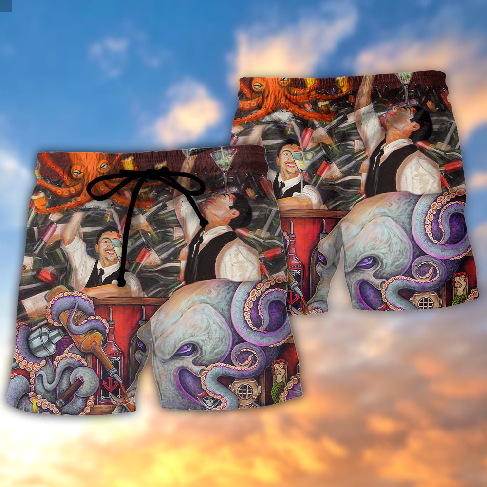 Bartender Cocktail Beach Shorts Pattern Detail For Poolside Fun And Comfortable Daily Use