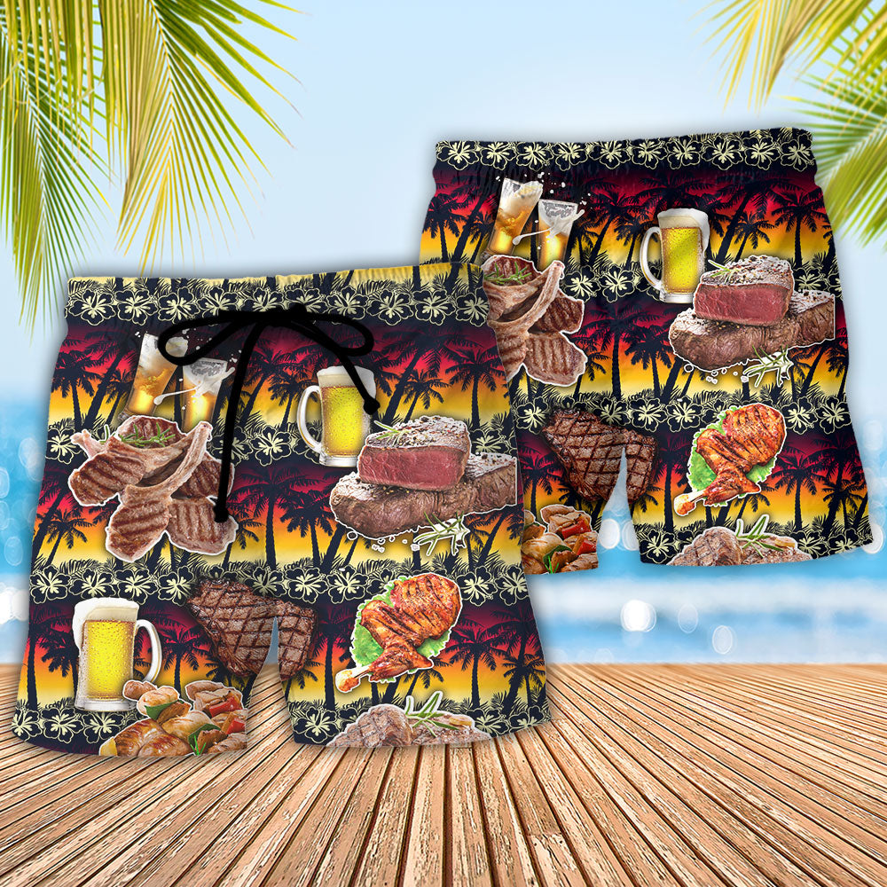 BBQ Food Beach Shorts Pattern Detail For Casual Outings And Weekend Casual Style