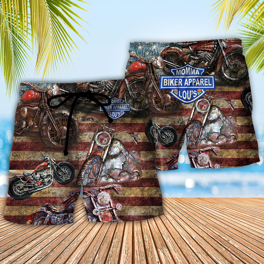 Motorcycle Americana Beach Shorts Pattern Detail For Poolside Fun And Easy Warm Weather Wear