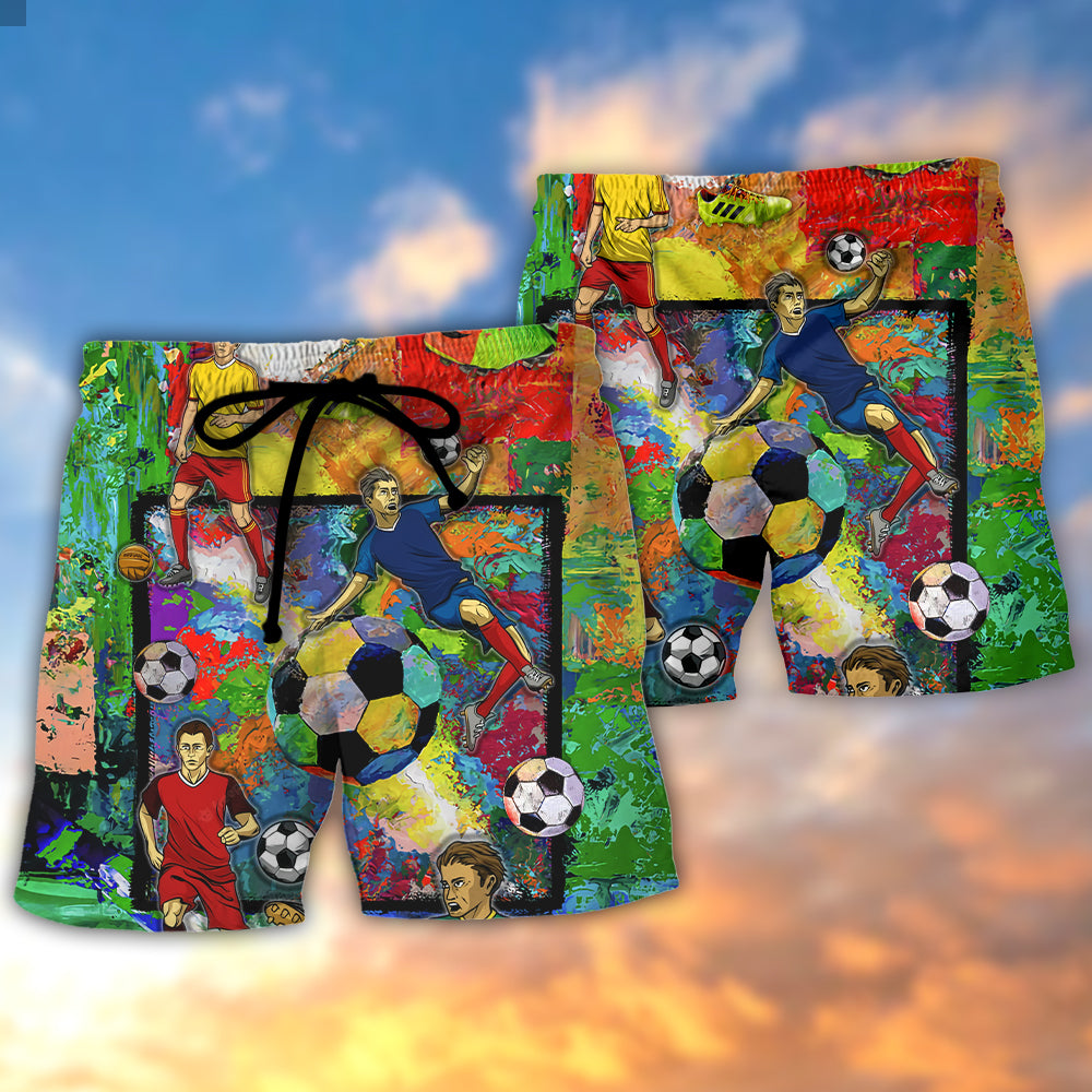 Colorful Soccer Beach Shorts Pattern Detail For Outdoor Activities And Comfortable Daily Use