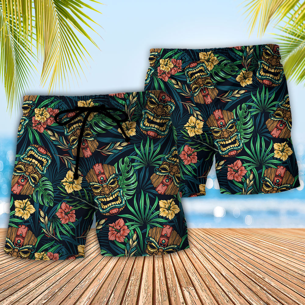 Tiki Hawaii Tropical Leaf Beach Shorts Pattern Detail For Coastal Travel And Laid Back Styling