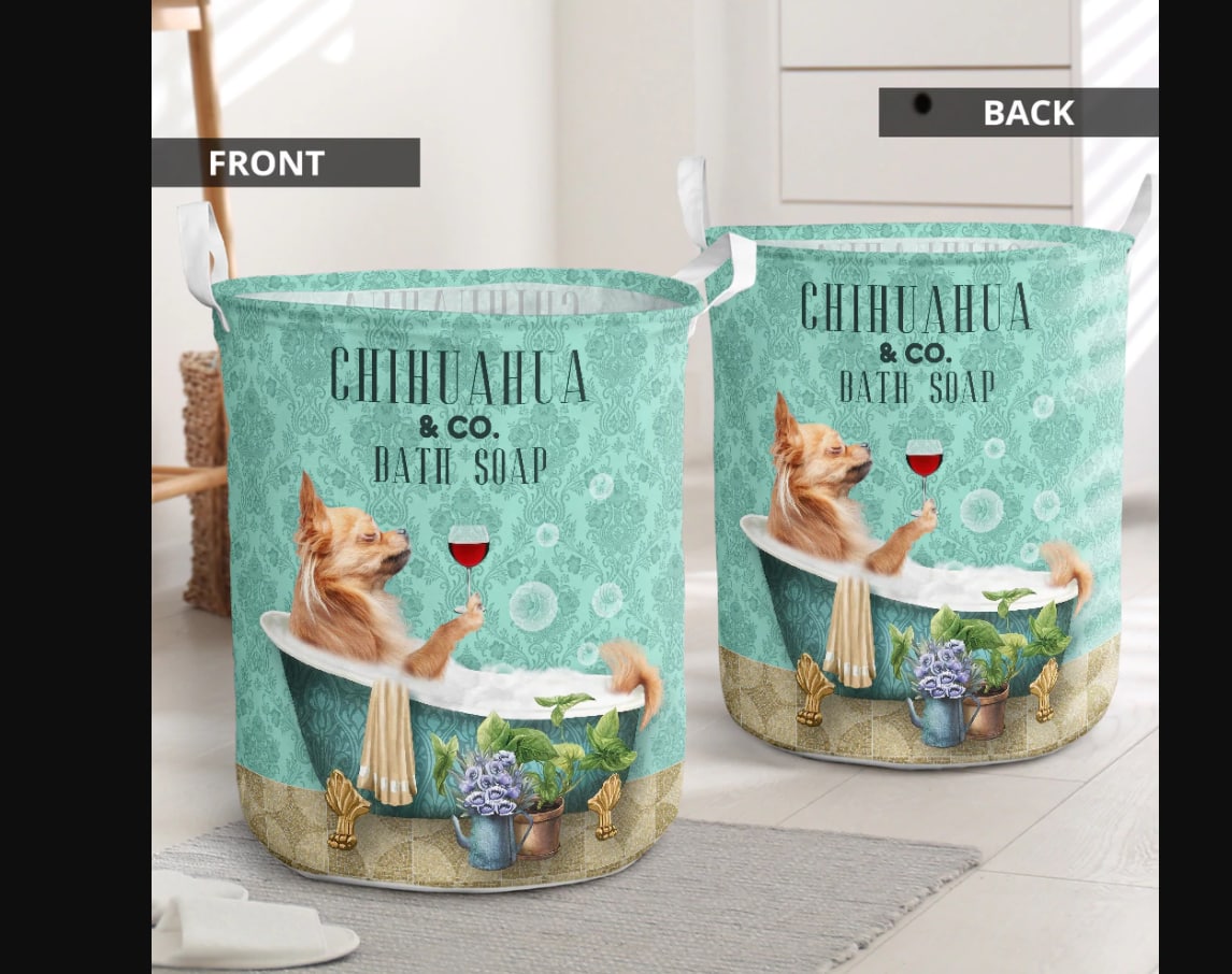 Chihuahua And Bath Soap Laundry Basket For Nursery Dorm And Home Storage