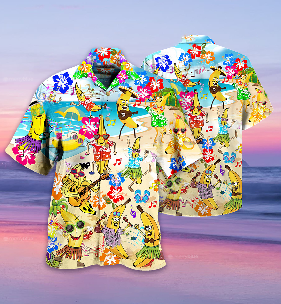 Funny Tropical Music Banana Beach Hawaiian Shirt Design View For Casual Summer Styling